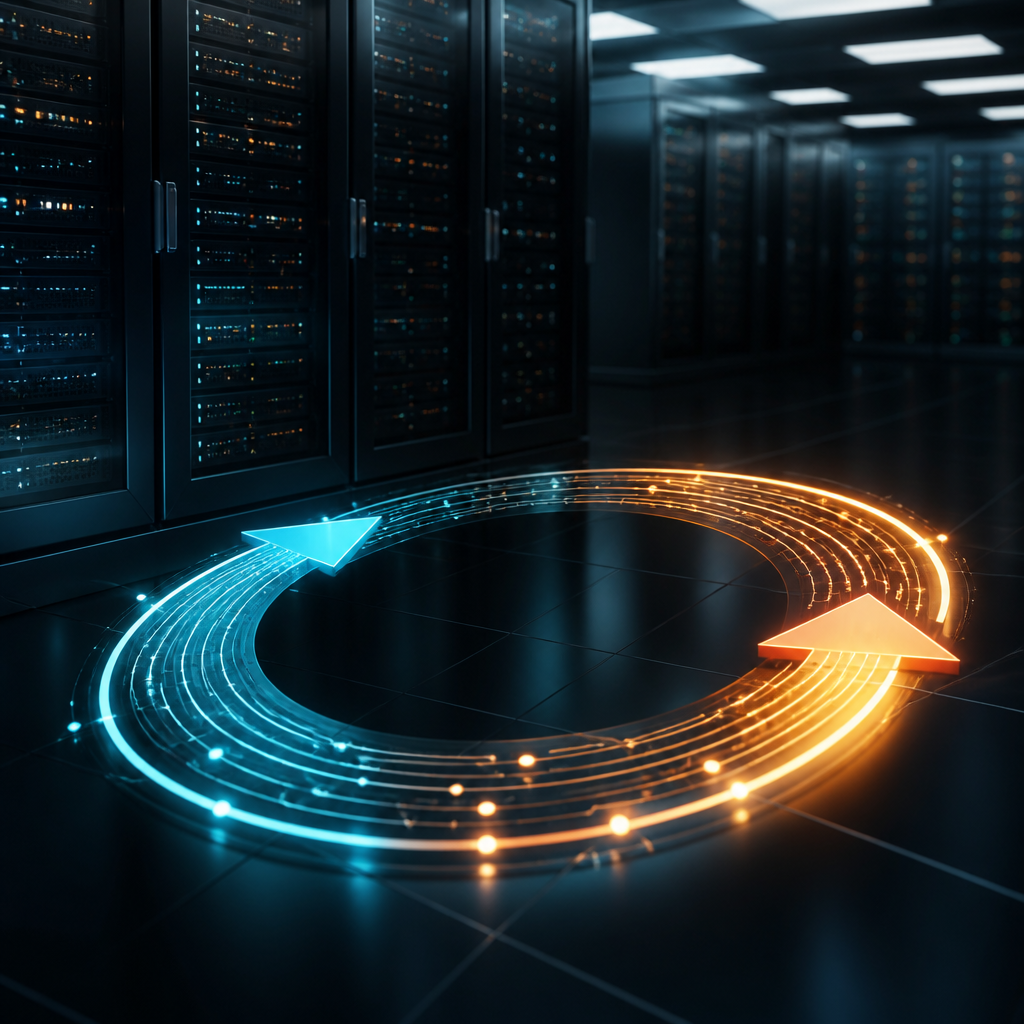 A glowing digital feedback loop representing autonomous IT systems.