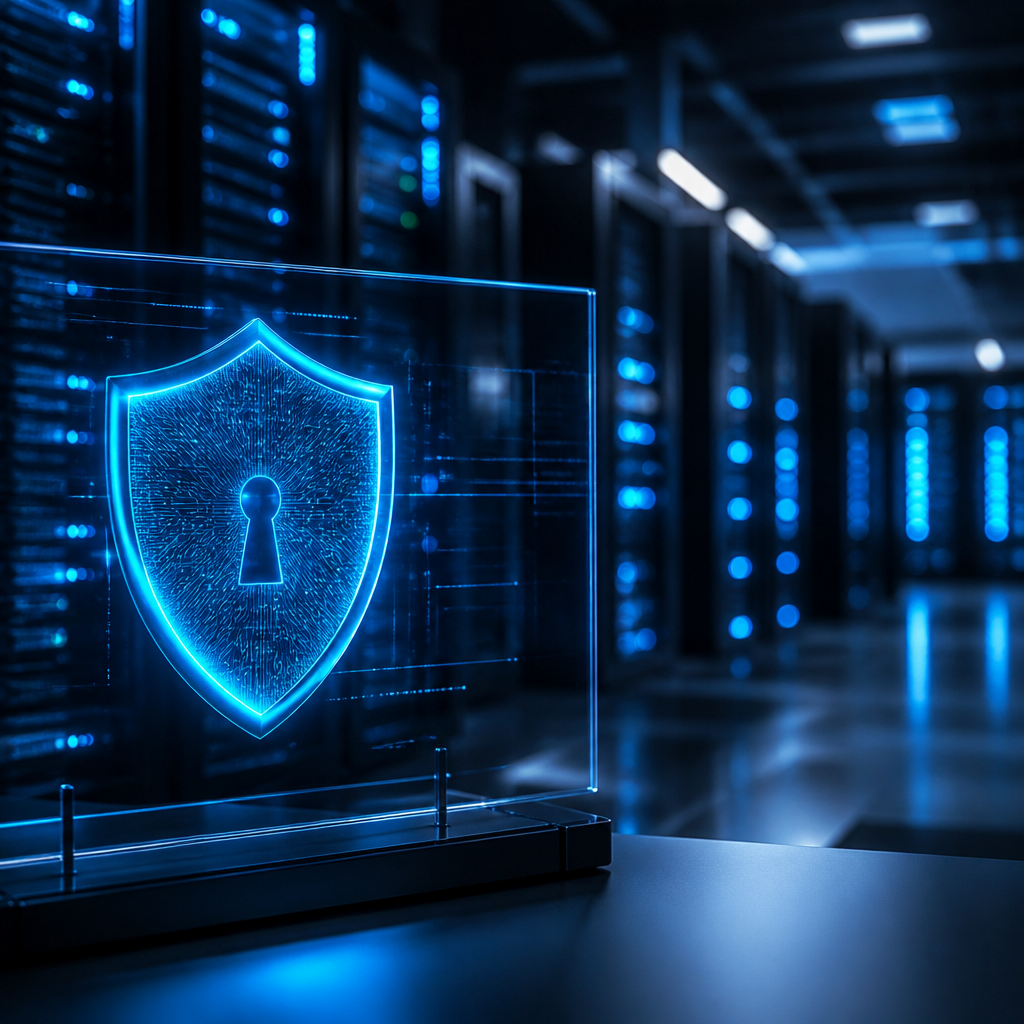 A high-tech server room representing digital resilience and data protection.