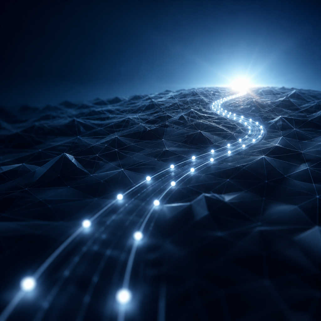 Abstract digital path representing a frictionless user journey toward growth.