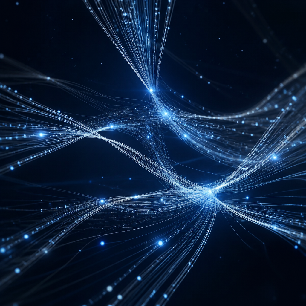Abstract digital data lines intersecting at glowing nodes representing API connectivity.