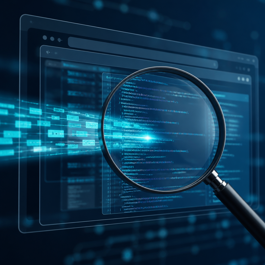 Abstract digital illustration representing security auditing of web browser components.